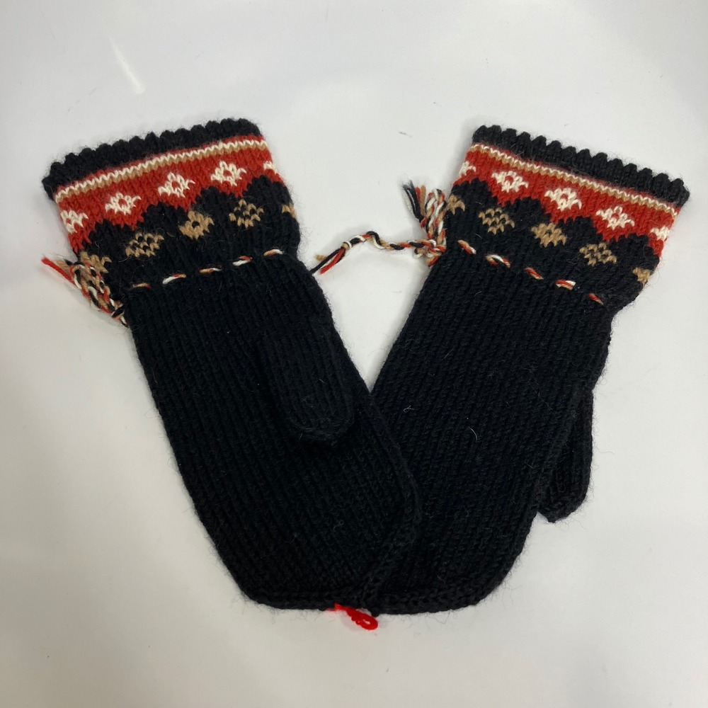 Handmade mittens black red white one size cottagecore winter trendy